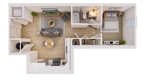 Floor plan for 1 bed, 1 bath, 528 sqft